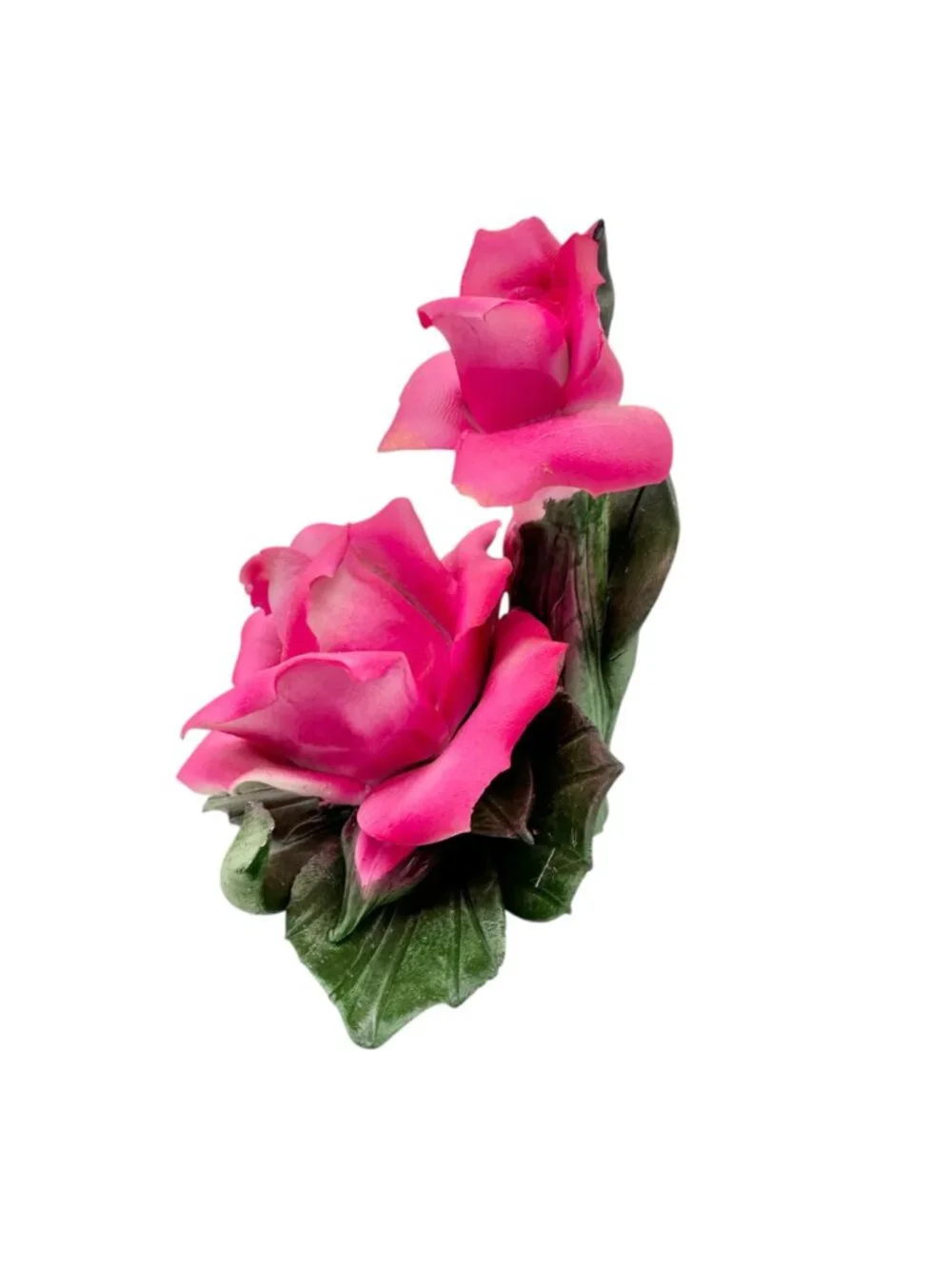 Capodimonte Rose Porcelain Figurine Dk Pink Green Made In Italy Original Box